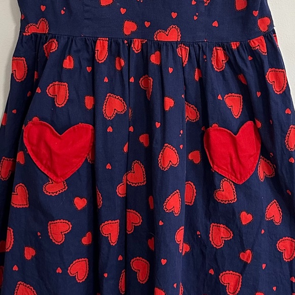 Lindy Bop Retro Short Sleeve Heart Print Swing Dress, Navy & Red, US 14 - Picture 7 of 13